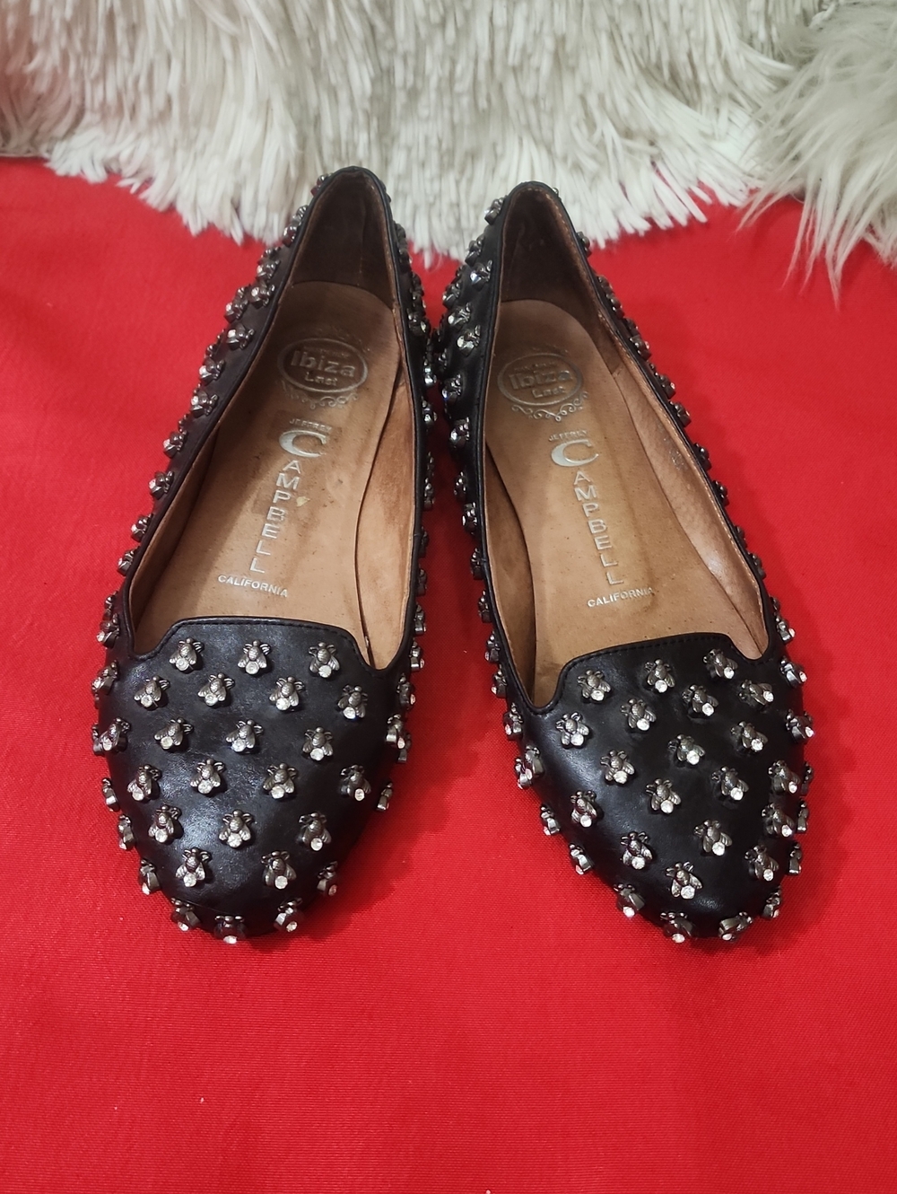 Jeffrey Campbell Martin BEE Black Crystal-Studded Leather Flats